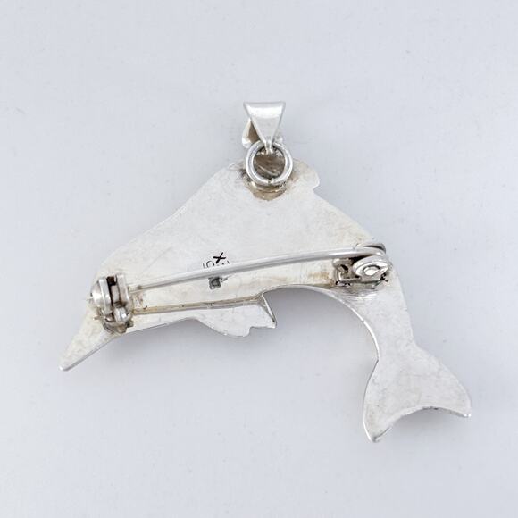 Vintage Mexico Sterling Silver 925 Dolphin Brooch Pendant - Picture 6 of 9